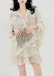Style Beige Oversized Patchwork Tulle Shirt Tops Spring