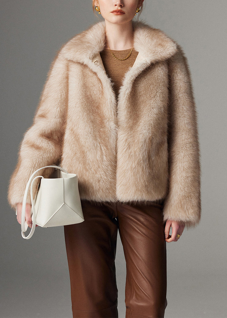 Style Beige Oversized Warm Faux Fox Fur Trench Winter