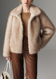 Style Beige Oversized Warm Faux Fox Fur Trench Winter