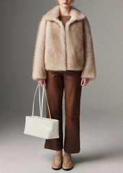 Style Beige Oversized Warm Faux Fox Fur Trench Winter