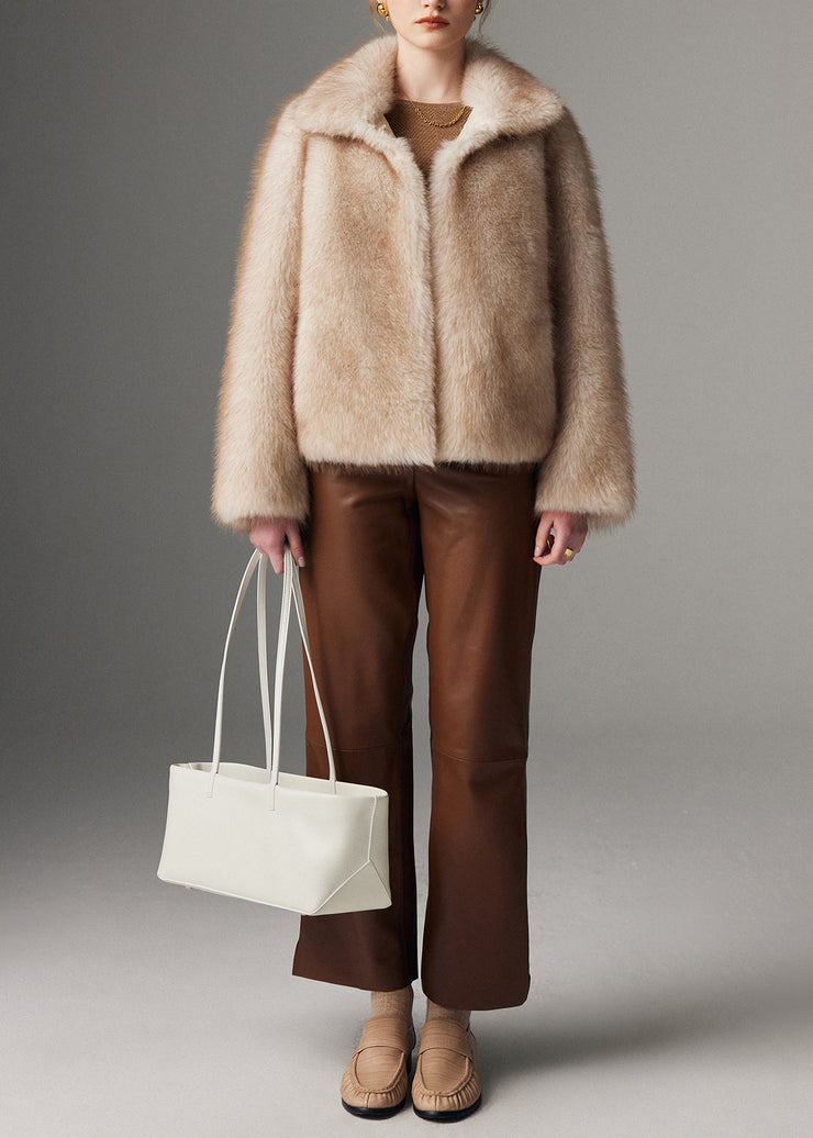 Style Beige Oversized Warm Faux Fox Fur Trench Winter