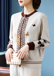 Style Beige Patchwork Cotton Knit Coats Fall