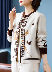 Style Beige Patchwork Cotton Knit Coats Fall