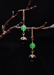 Style Black Agate Tassels Jade Drop Earrings