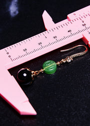 Style Black Agate Tassels Jade Drop Earrings