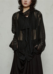 Style Black Bow Cozy Knit UPF 50+ Coat Jacket Fall