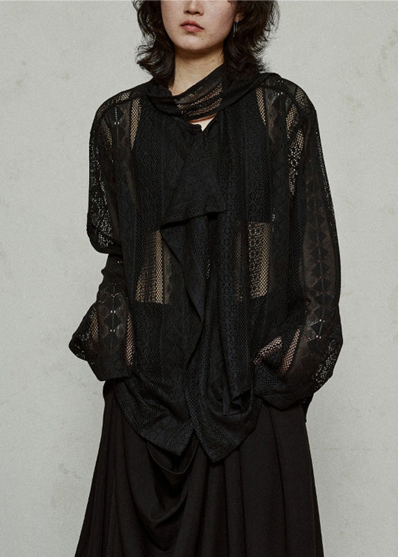 Style Black Bow Cozy Knit UPF 50+ Coat Jacket Fall