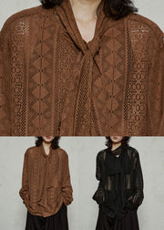 Style Black Bow Cozy Knit UPF 50+ Coat Jacket Fall