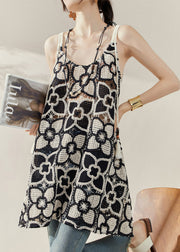 Style Black Embroidered Floral Hollow Out Mid Spaghetti Strap Dress Summer