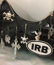 Style Black Embroidery Solid Durable Faux Leather Hobo Bag