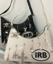 Style Black Embroidery Solid Durable Faux Leather Hobo Bag