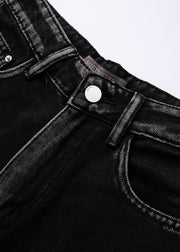 Style Black High Waist Pockets Patchwork Wide Leg Pants