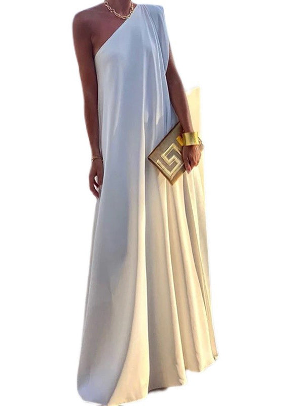 Style Black One Shoulder Cotton Long Party Dresses Summer