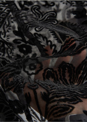 Style Black Oversized Jacquard Silk Velour Blouses Fall