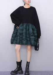 Style Black Oversized Patchwork Cotton Mid Dress Spring
