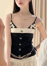 Style Black Patchwork Flower Cotton Vests Summer