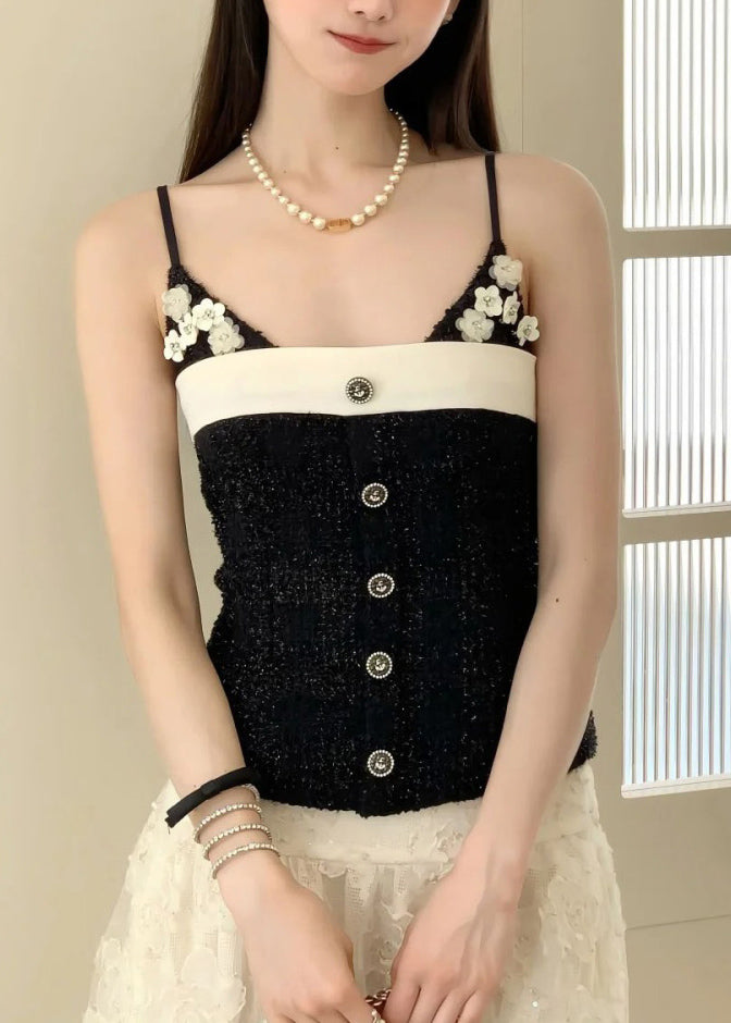 Style Black Patchwork Flower Cotton Vests Summer