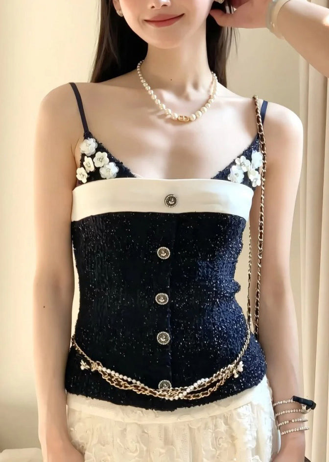 Style Black Patchwork Flower Cotton Vests Summer