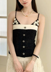 Style Black Patchwork Flower Cotton Vests Summer