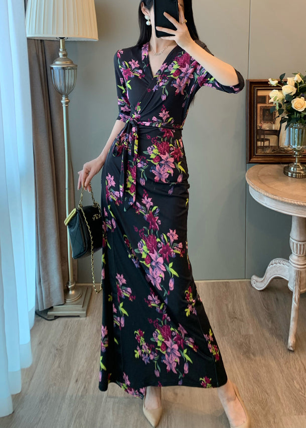 Style Black Print Tie Waist Holiday Dresses Summer