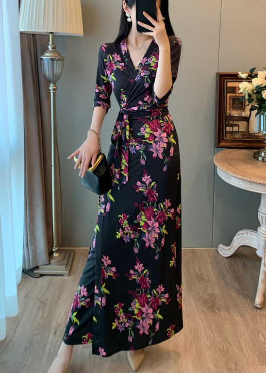 Style Black Print Tie Waist Holiday Dresses Summer