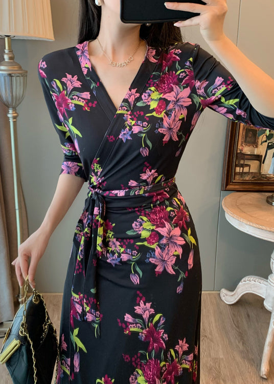 Style Black Print Tie Waist Holiday Dresses Summer