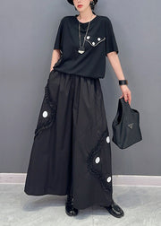 Style Black Ruffled Oversized Cotton Two Pieces Set Summer