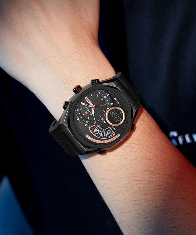 Style Black Silicone Rubber Quartz Movement Waterproof Watches