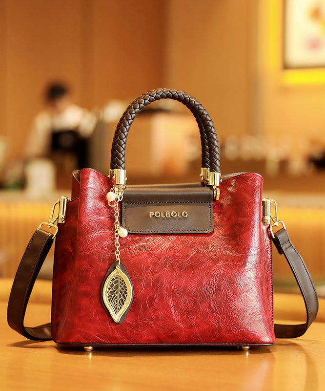 Style Black Solid Durable Calf Leather Tote Handbag