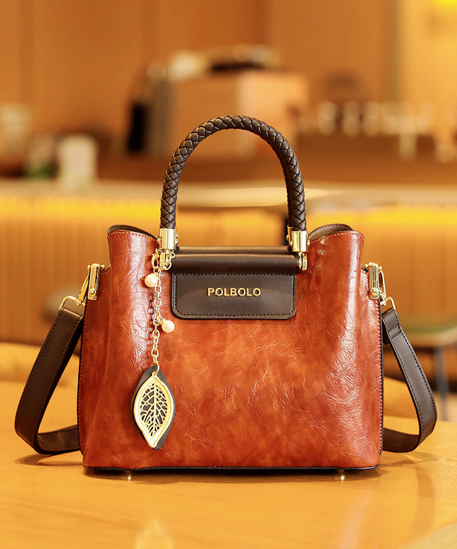 Style Black Solid Durable Calf Leather Tote Handbag