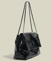 Style Black Solid Durable Faux Leather Flap Bag