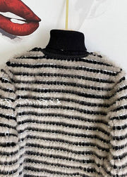 Style Black Striped Double Breast Mink Velvet Jacket Spring