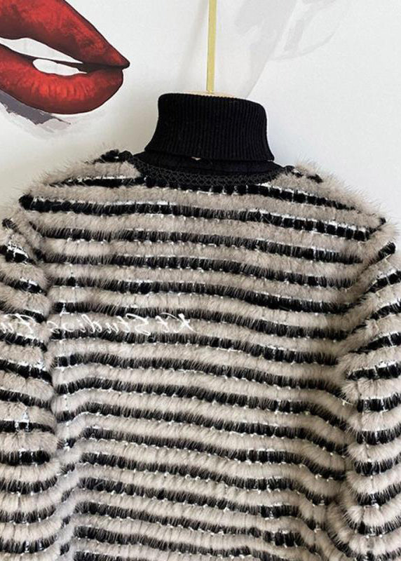 Style Black Striped Double Breast Mink Velvet Jacket Spring
