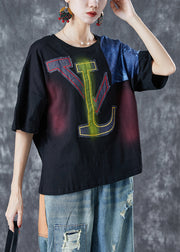 Style Black Tie Dye Patchwork Applique Cotton Tanks Summer