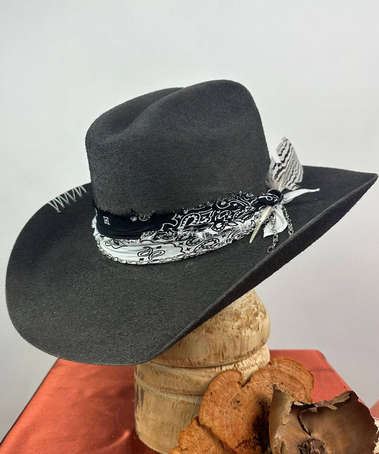 Style Black Versatile Decorated Woolen Cowboy Hat