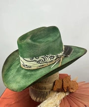 Style Black Versatile Decorated Woolen Cowboy Hat