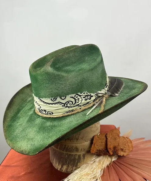 Style Black Versatile Decorated Woolen Cowboy Hat