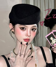 Style Black Woolen Beret Hat Hat