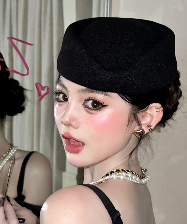 Style Black Woolen Beret Hat Hat