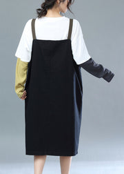 Style Black Zippered Oversized Cotton Suspender Dress