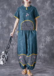 Style Blackish Green Embroideried Patchwork Cotton 2 Piece Outfit Summer