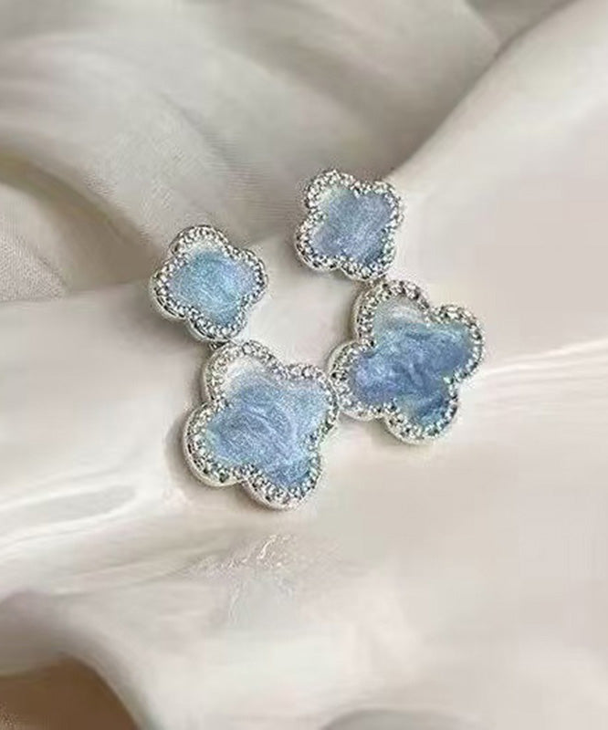 Style Blue Copper Crystal Allloy Drip Glaze Floral Drop Earrings