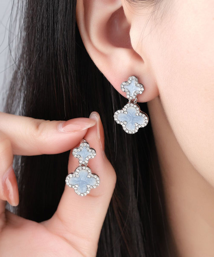 Style Blue Copper Crystal Allloy Drip Glaze Floral Drop Earrings