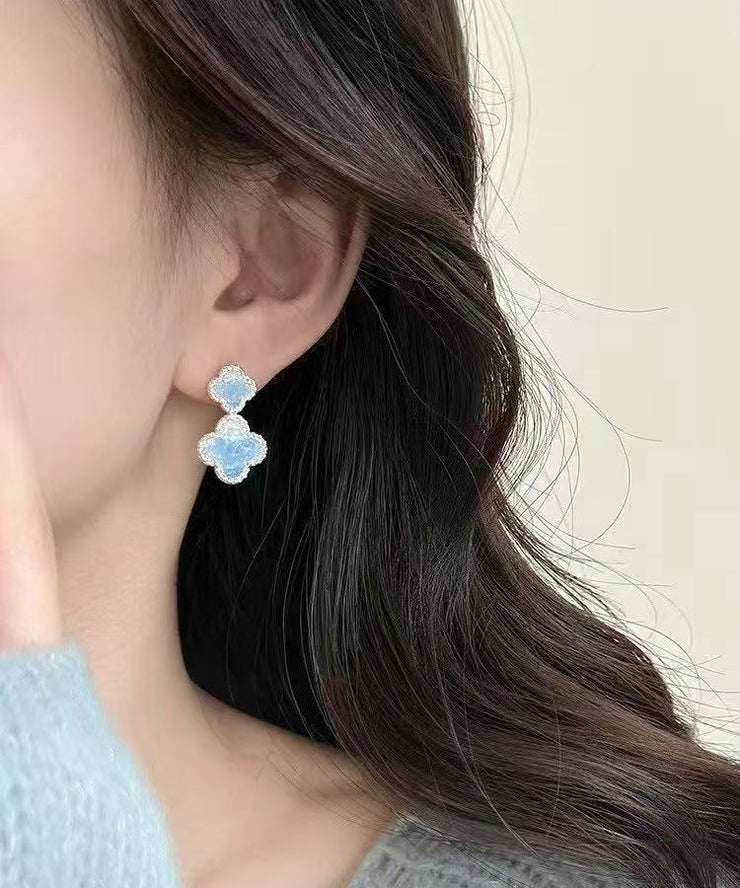 Style Blue Copper Crystal Allloy Drip Glaze Floral Drop Earrings