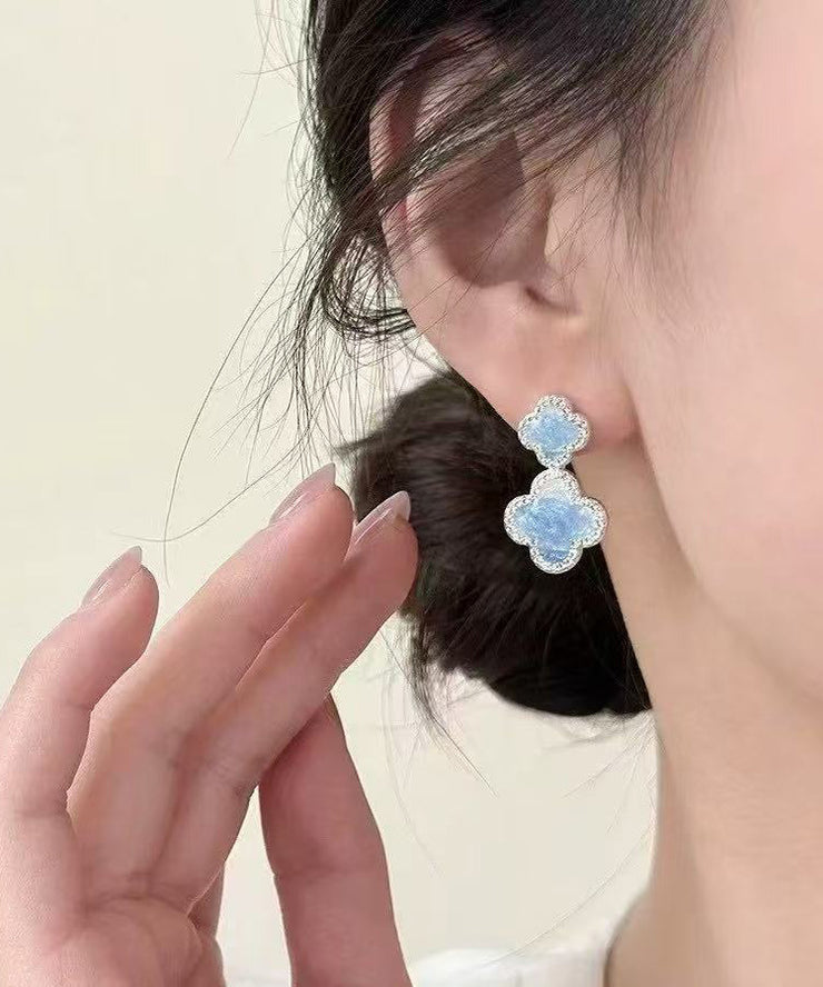 Style Blue Copper Crystal Allloy Drip Glaze Floral Drop Earrings