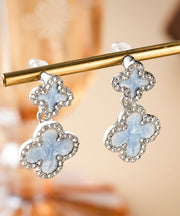 Style Blue Copper Crystal Allloy Drip Glaze Floral Drop Earrings