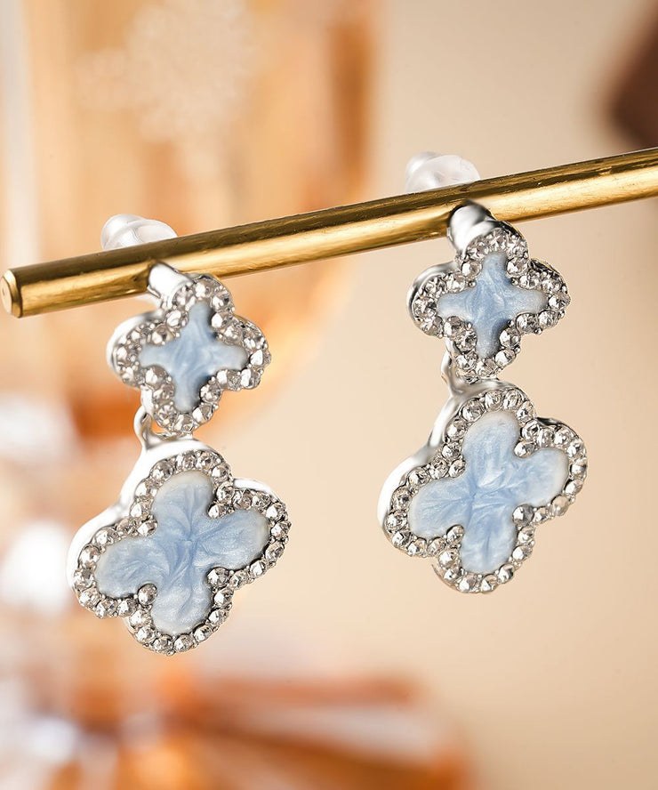 Style Blue Copper Crystal Allloy Drip Glaze Floral Drop Earrings