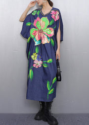 Style Blue Floral Nail Bead Denim Holiday Dress Summer