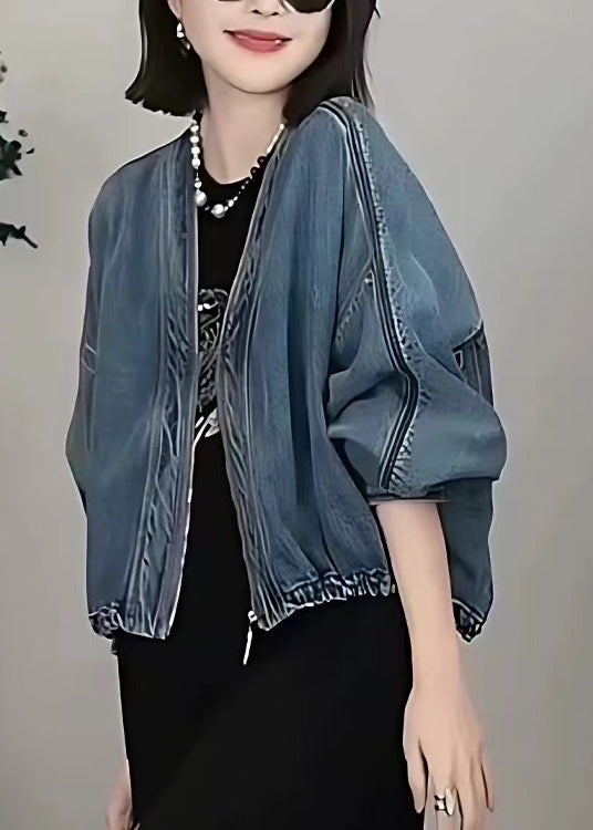 Style Blue Oversized Denim Cardigan Batwing Sleeve