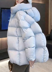 Style Blue Pockets Patchwork Solid Hooded Parka Winter